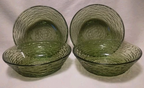Anchor Hocking Soreno Avocado Green Glass Cereal Bowls - Set of 4 - Vintage