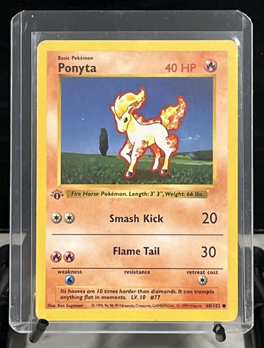 60/102 Ponyta 1st Edition Pokemon Base Set Shadowless - Picture 1 of 20