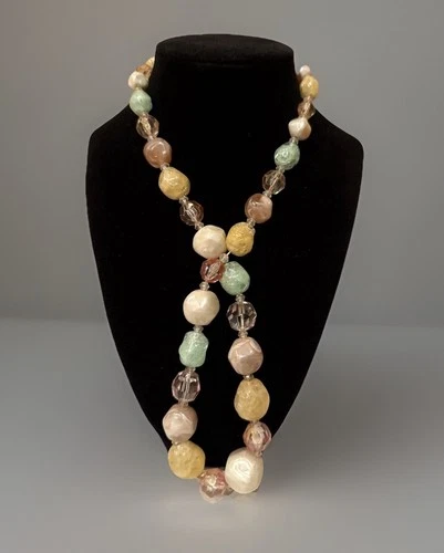 Vintage Beaded Necklace Pastel Multicolor Costume Jewelry 25” Graduated L@@K