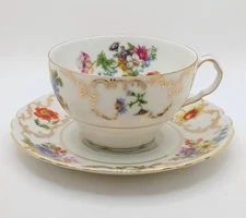 Victoria Colorful Florals Czechoslovakian Made Teacup & Saucer