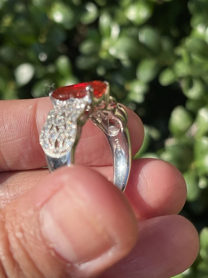 2 Carat FIRE OPAL Ring with DIAMOND Accent In PLATINUM Size 8  10.9 Grams   - Image 4 of 4