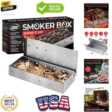 Warp-Free Stainless Steel Smoker Box for Gas/Charcoal Grills - 3.75" D x 8.75" W