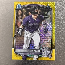 2025 Bowman Draft Max Belyeu Chrome Yellow Mojo Mega Box Refractor 1st #13/75