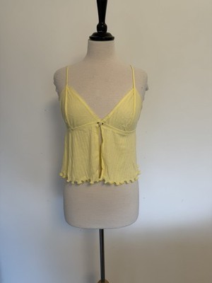 Urban Outfitters OFU Piper Perfect Pointelle Split-Front Yellow Cami Size L £24