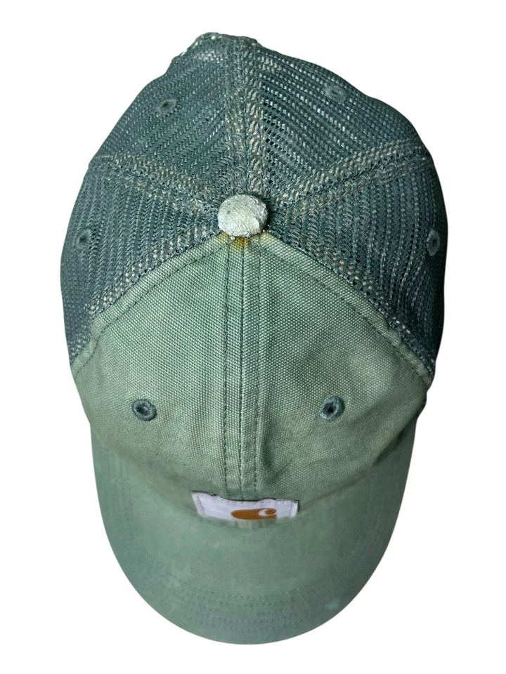 Gorra de trabajo Carhartt verde claro malla trasera ajustable - gorra de béisbol usada Trucker Foto 2 de 4
