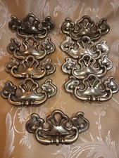 Vintage Set of 9 Reclaimed Gold Metal Batwing-style Cabinet Drawer Handles Pull