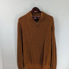 Soul Of London Quarter Zip Cable-Knit Classic Pullover Sweater Brown Size XL