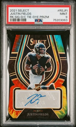 2021 Panini Select Justin Fields Rookie Auto Tie-Dye Prizm Die Cut PSA 9 /15