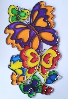 Vintage 6'' x 11'' Multi-Color Butterfly Design Stained Window Acrylic Sun-Catcher
