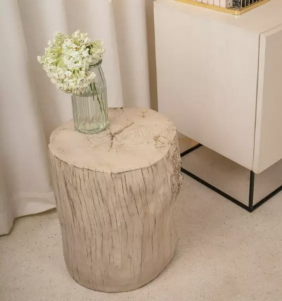 Tree Stump Outdoor Drinks Table Faux Wood Hand Painted Wood Look