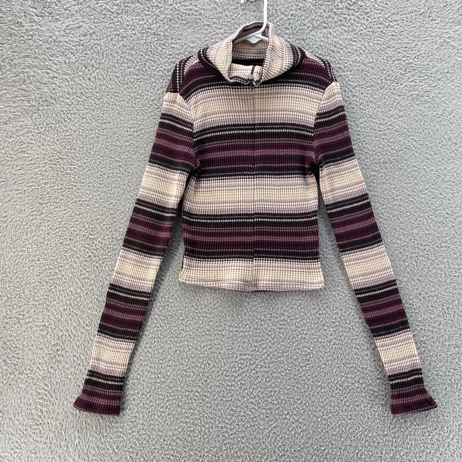 BDG Crop Top Women Small Petite Burgundy Striped Stretch Casual Comfort Y2K-image
