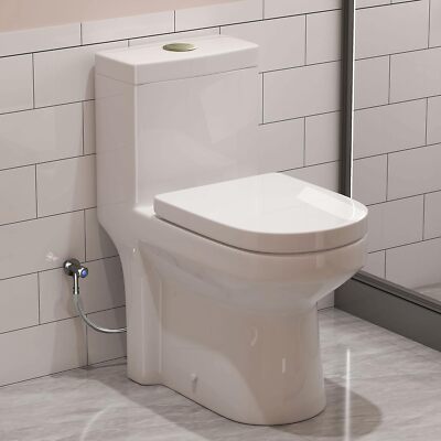 One Piece Small Toilet W/ Gold Flush Button Compact 25'' Length Dual Flush 
