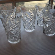 Set Of Five Early American Prescut Juice Glass Glasses Star Starburst
