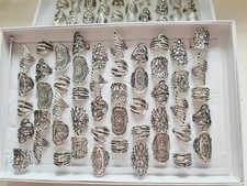 Wholesale 50pcs/lot Vintage Carved Flower Silver Plated Jewelry Rings For Women
