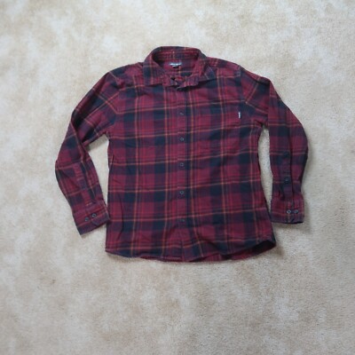 Eddie Bauer Flannel Button Front Shirt Men's Medium Red Plaid Long Sleeve