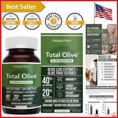Max Strength Olive Leaf & Fruit Extract Capsules - BioPerine Enhanced Absorption