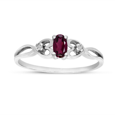 Ring 14 Karat Weißgold ovaler Rhodolith Granat und Diamant