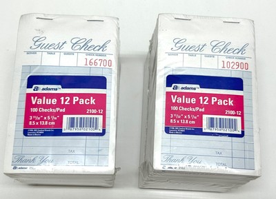 Adams Guest Check Pads 24 One Part Blue/White Pads 100/Pad #2100-12 NEW