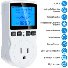 Digital Thermostat Outlet Plug Temperature Controller Heating Cooling w/ Probe