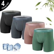 Men's Bamboo Underwear Boxer Briefs 4 Pack Soft Long Leg Trunks Undies For Men
