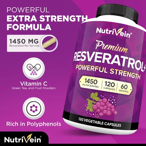 Nutrivein Resveratrol 1450mg - Anti Aging Skin Care Antioxidants Supplement - Picture 2 of 7