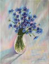 Still life painting flowers cornflowers 11,8x15,7 handpainted wall art gift idea