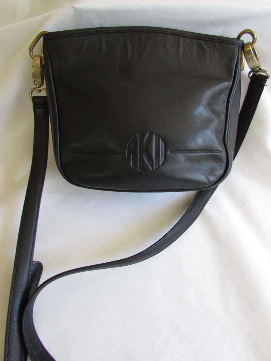 Vintage Anne Klein II Logo Premium Black Leather Crossbody Bag
