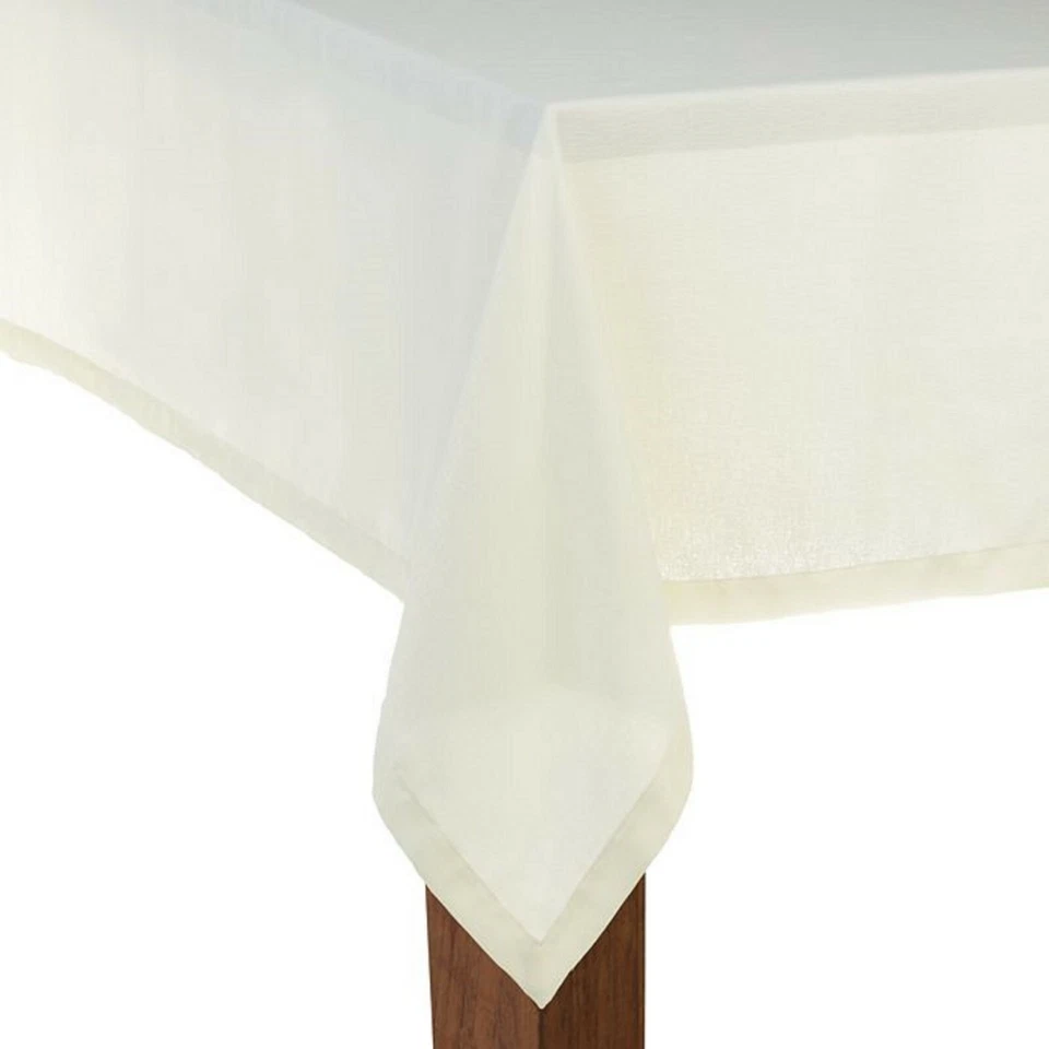 Sferra Harrow Oyster Tablecloth & 16 Dinner Napkins Jacquard Border 70"X144" NEW - Image 3 of 4