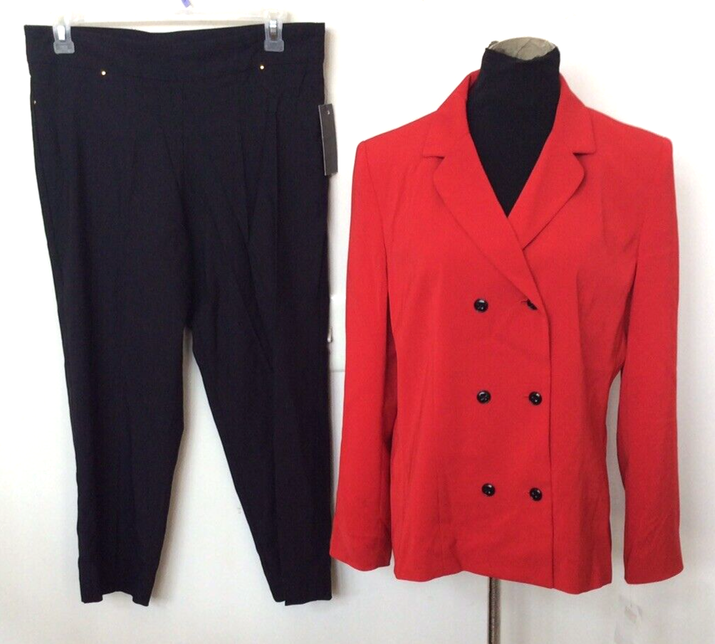 DRESS BARN/INGREDIENTS Mismatch Women's Red & Black 2Pc Pants Suit Size 16  NWT