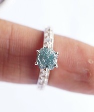 1.55ct Natural Blue Rough Raw Diamond Engagement Ring, Uncut Diamond Silver Ring