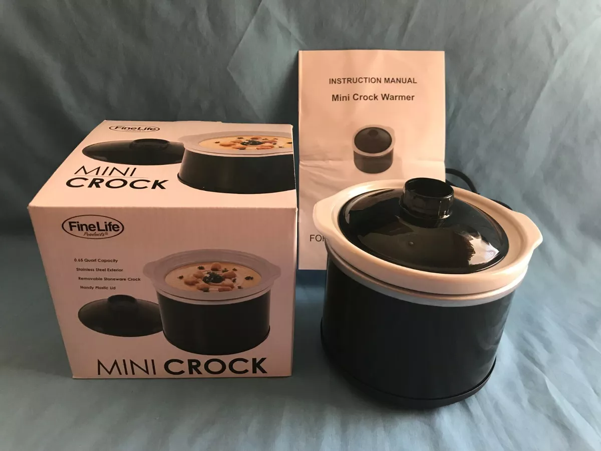 New Fine Life Mini 0.65 Quart Black Crock Pot w/ Removable White Stoneware  Crock