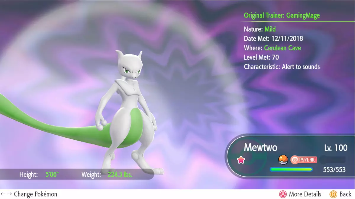 Shiny Legendary Mewtwo / Pokemon Let's Go / 6IV Pokemon / Shiny