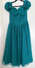 Vintage Women  s Teal Sweetheart Puff Sleeve Fit  Flare Knee Dress Chiffon S