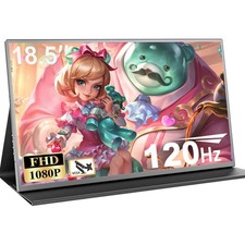 120Hz 18.5" FHD Portable Monitor w/Leather Case USB-C HDR For Gaming Work Travel