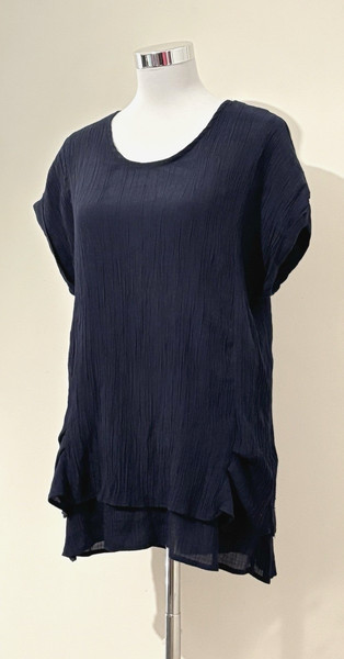 Taking Shape Virtuelle Plus Size 12 Top Navy Blue Crinkle Short Sleeve Work