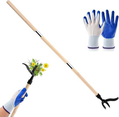Weed Puller Tool Long Handle 46-inch & 4-Claw Steel Head Stand Up Heavy Duty
