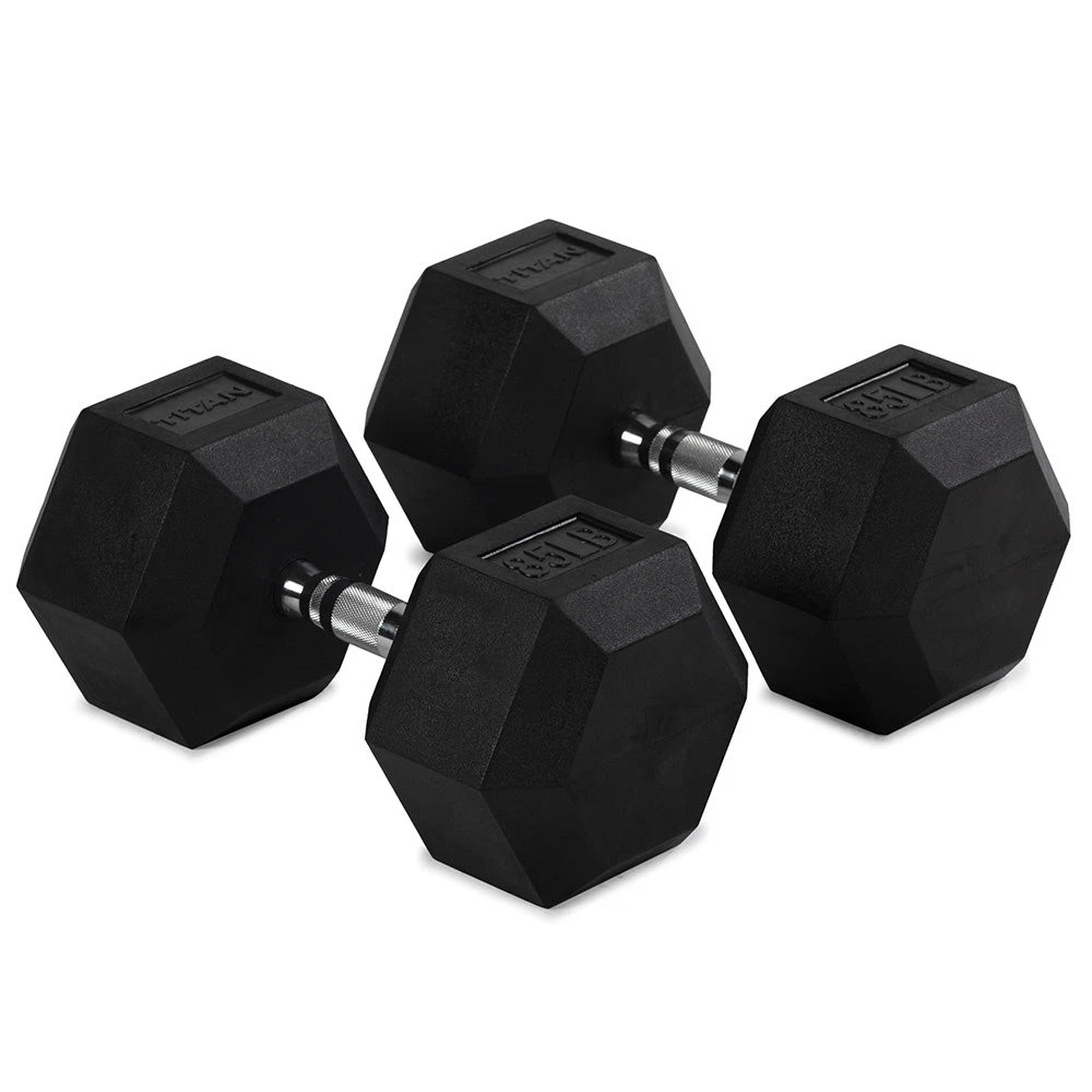 Titan Fitness 85 LB Pair Free Weights, Black Rubber Coated Hex Dumbbell
Opens in a new window or tab