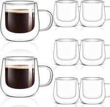 8-Pack Double Walled Glass Coffee Mugs, 10 Oz Insulated Clear Coffee Cups