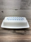 Vintage PYREX Blue Snowflake Garland Covered Butter Dish Plate Lid White