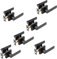 6 Pack Matte Black Privacy Door Handles, Interior Door Knobs for Bed and Bath, H