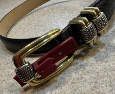 VTG Brighton Classic Belt Dark Brown Croc Embossed Leather Buckle Size S NWT