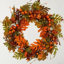 Artificial Fall Wreaths for Front Door Autumn Oak Wreath with Oak Leaves,Acorns,