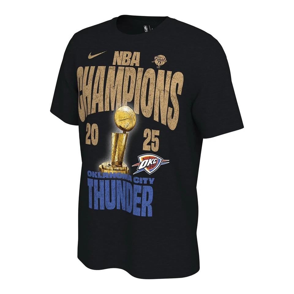 NIKE NBA OKC OKLAHOMA CITY THUNDER CHAMPIONS 2025 LOCKER ROOM BLACK T SHIRT Men - Image 3 of 4