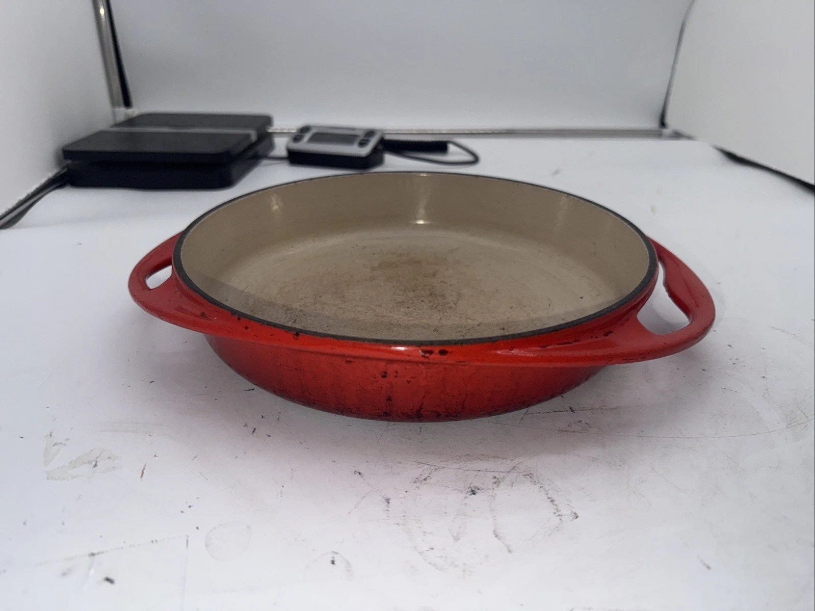Le Creuset Dutch Oven Enameled Pan Circle With Side Handles Red Vintage