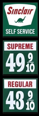 #ad 12x36 3 piece Sinclair Dino Gas Station Gasoline Price Gasamp;Oil Advertising Sign $40.49