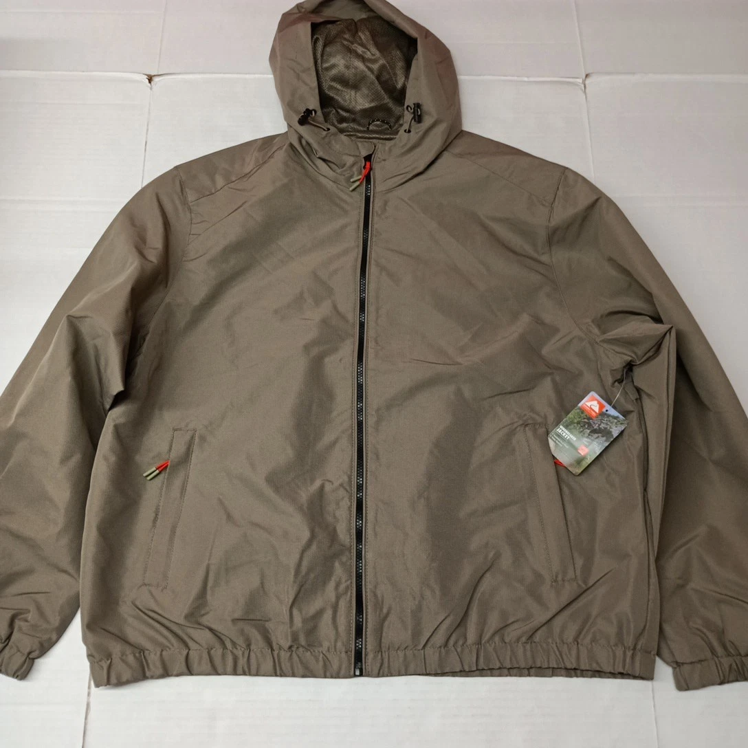 NWT Ozark Trail Windbreaker Jacket Men's XL Taupe Falls Zip Pockets Hooded