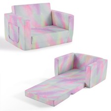 Convertible Sofa for Kids,2in1 Toddler Couch w/Side Pockets, Foldable Nap Lounge