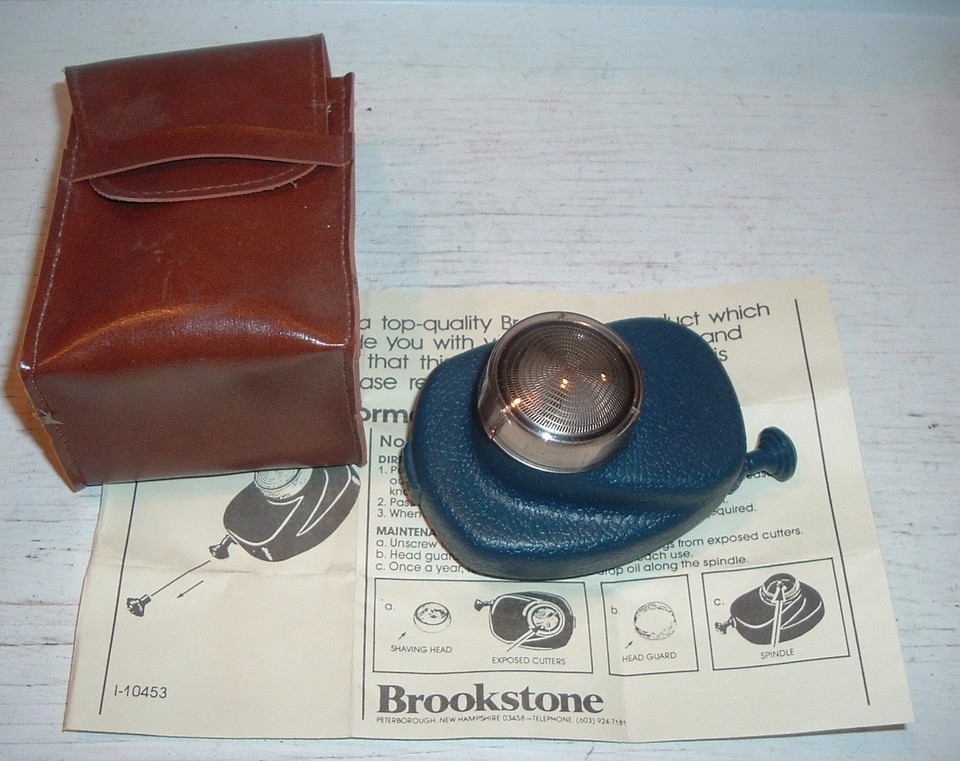 VINTAGE BROOKSTONE #10453 GYROSCOPIC SHAVING RAZOR, CASE, PAPERWORK ...