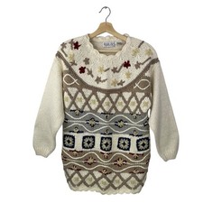 Vintage Flower Chunky Knit Pattern Sweater 90s Granny Cottagecore Dainty Medium