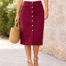 Per Una Burgundy Corduroy Button Front Midi Skirt Cotton Blend Below Knee Size 8